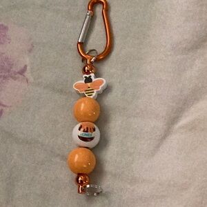 Bee Charm Keychain with Orange and White Beads